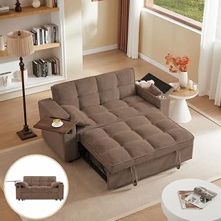 65'' Convertible Sleeper Sofa Bed with Adjustable Backrest, Chaise Lounge, Side Table & USB/Type-C Ports – Stylish & Functional Addition to Any Living Room (Brown) - Amazon product rated Grade A
