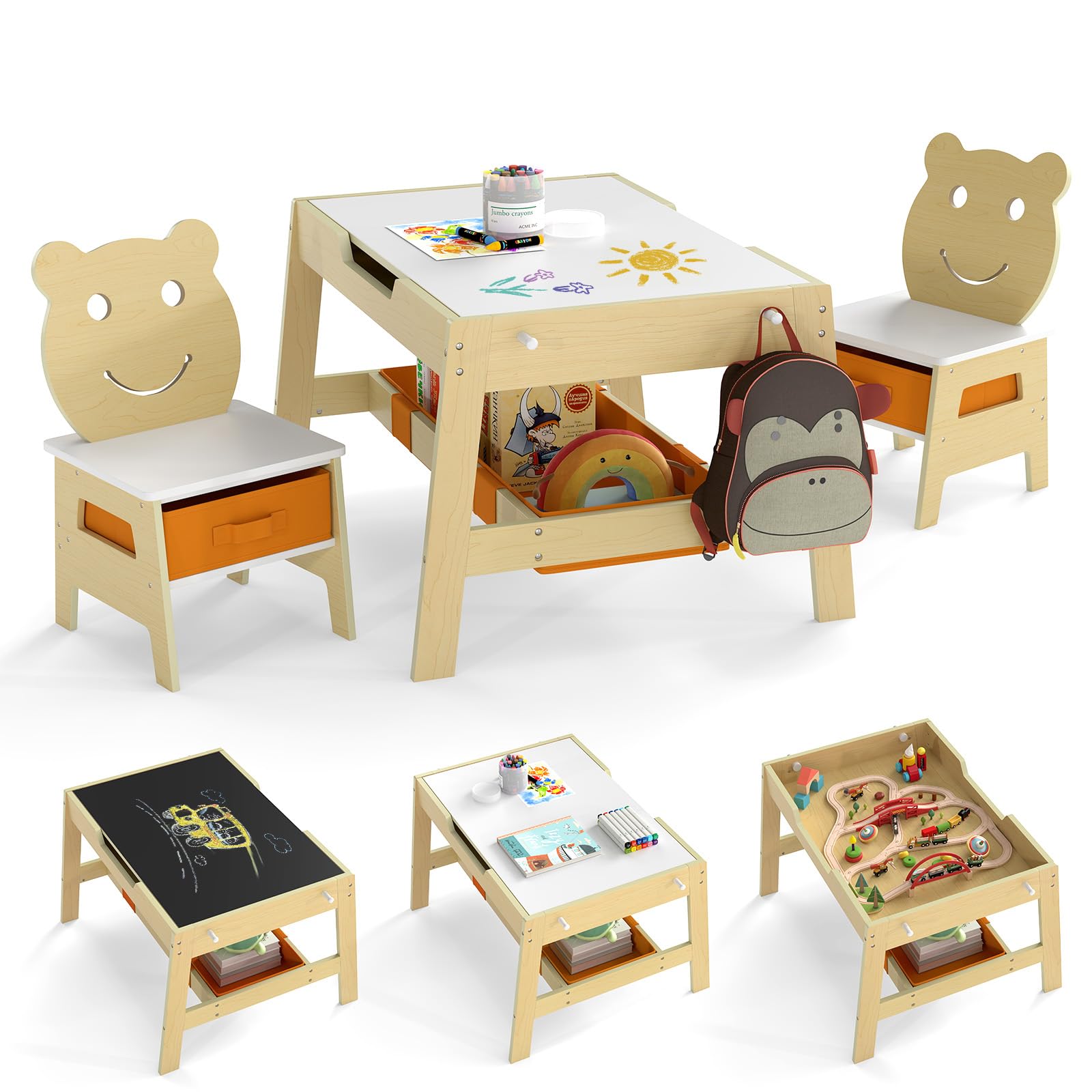 Costzon Kids Table and Chairs, 3-in-1 Table Set w/Chalkboard &amp; Whiteboard