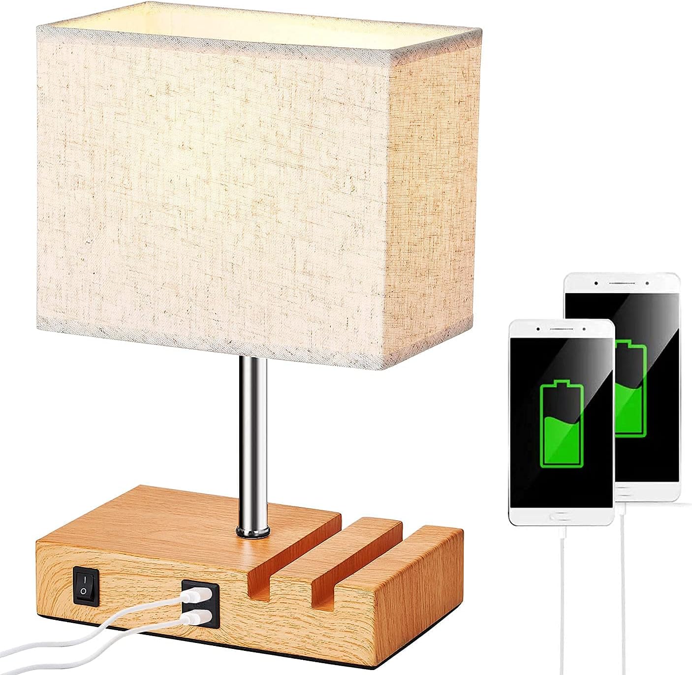 USB Bedside Table Lamp, Table Lamp with 2 USB Charging Port, Elegant