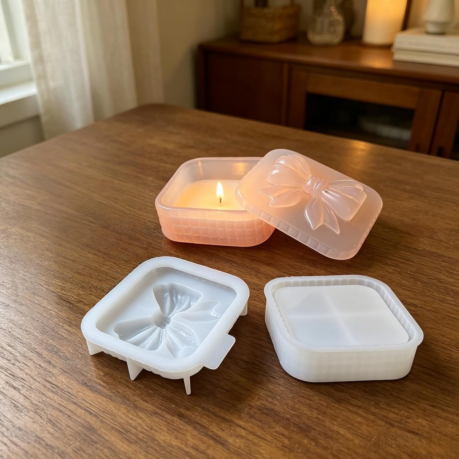 Bow Jewelry Box Candle jar Silicone Resin Casting Molds with lid 3 Style per Pack