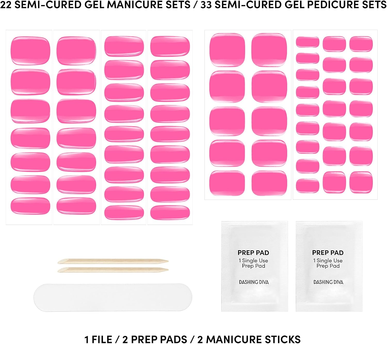 Dashing Diva Glaze Mani Pedi Kit​ - The Eye Candy Glaze - Comes with LED Nail Lamp - Long Lasting, Semicured Gel Nail Strips for Toes & Hands