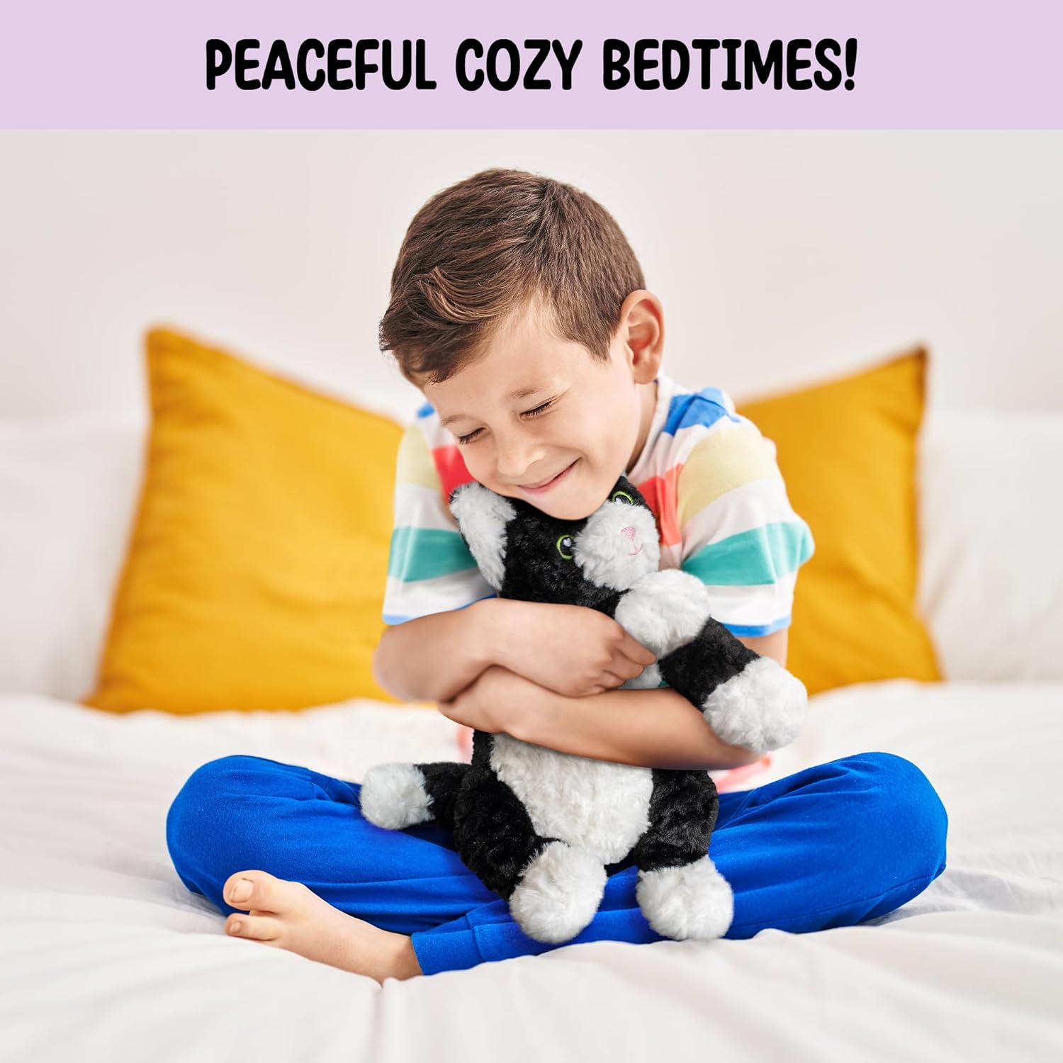 Happy Fuel Tuxedo Cat Microwavable Stuffed Animal – 1.5 lb Unscented Heating Pad Plush, Soft Cozy Black & White Cat Toy for Relaxation and Comfort, Gift for Women, Girls, Adults & Kids