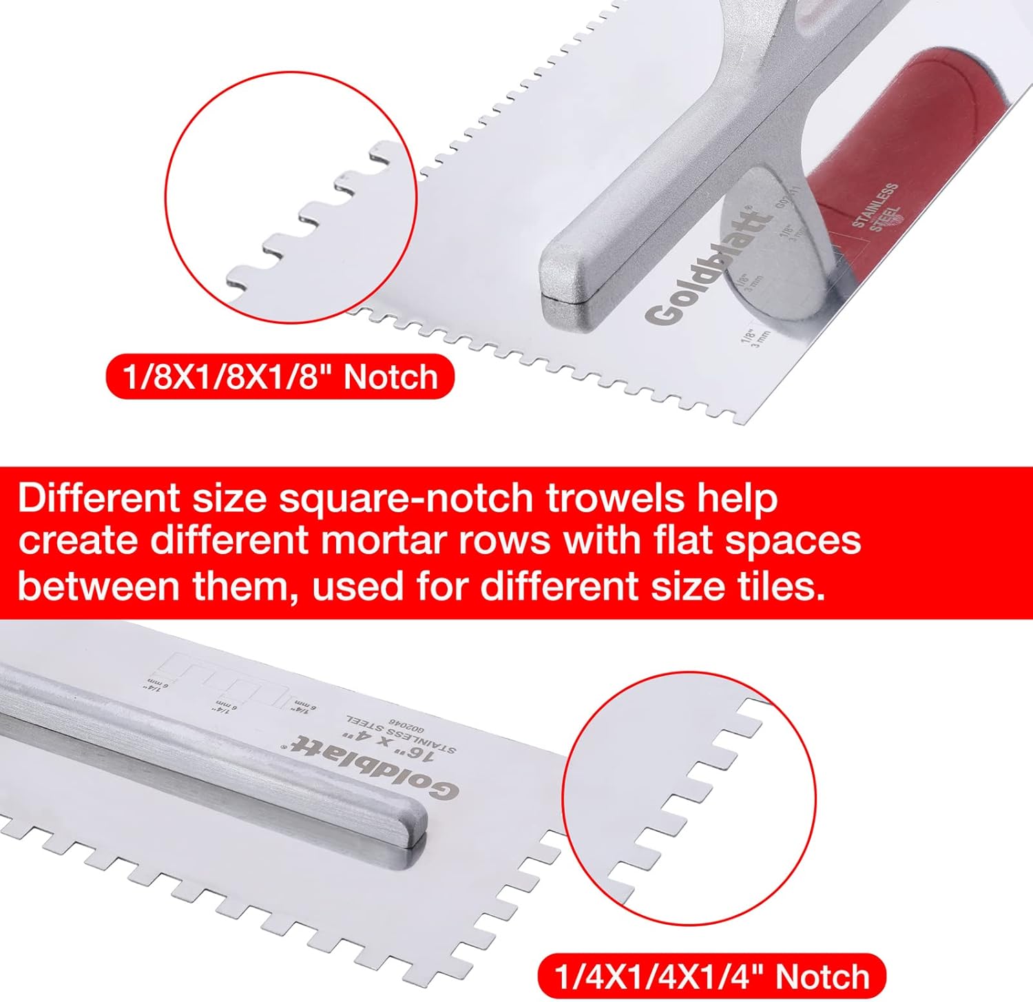 Goldblatt 2 Piece Notch Trowel Set 1/8"X1/8" & 1/4"X1/4" Square & Goldblatt 2 Piece Drywall Corner Tool Set Inside & Outside Corner Knife