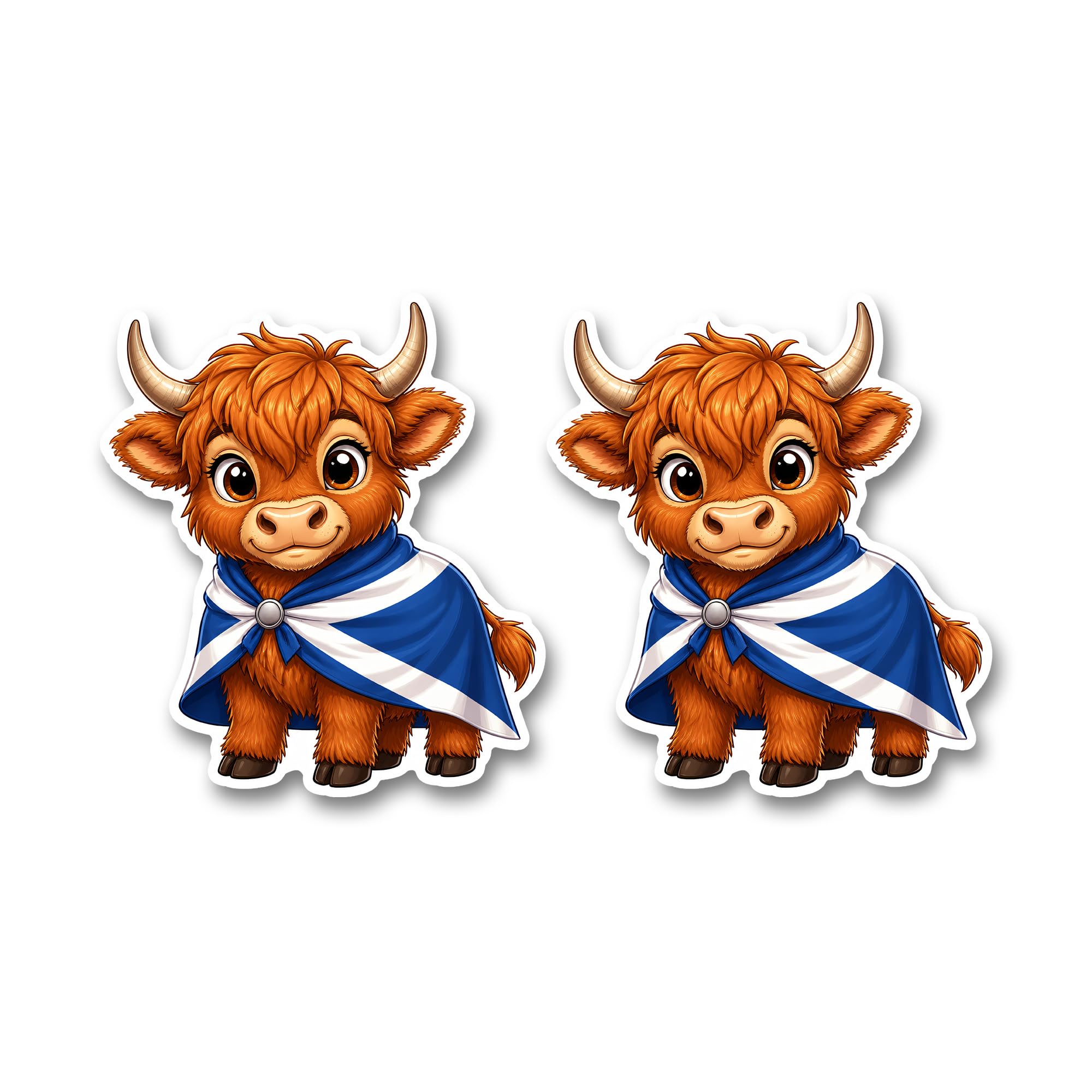 Scotland Highland Cow with St Andrew's Saltire Flag Vinyl Sticker Set (2 Pack) for Water Bottles, Phones, Laptops & Luggage – Cute Scottish Pride Stickers, Waterproof UV Resistant Vinyl, UK Made (SCO)
