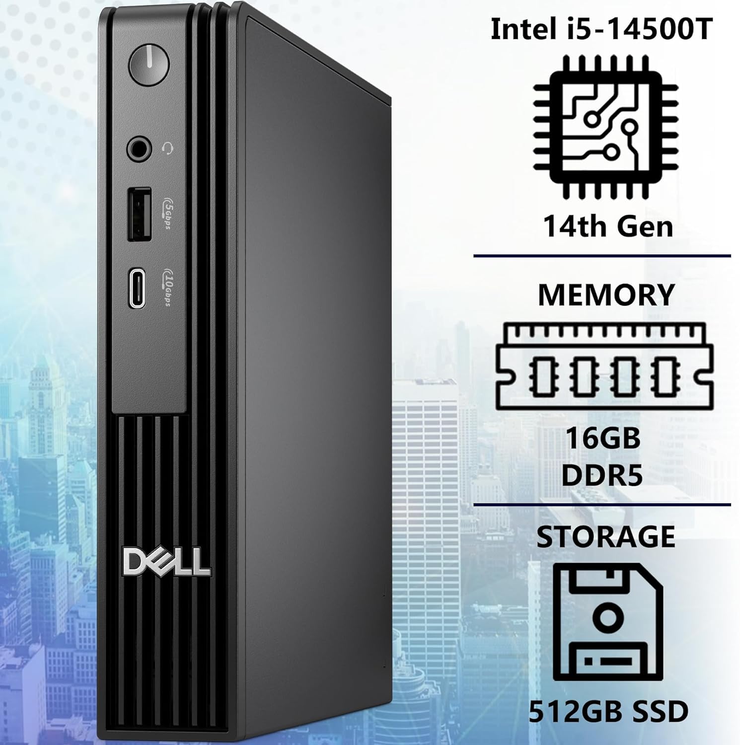 Dell OptiPlex Next-Generation, Pro Micro Business Desktop, Intel i5-14500T, 14-Core, up to 4.8 GHz, 16GB DDR5 RAM, 512GB NVMe SSD, WiFi 6E, Bluetooth, Windows 11 Pro, HDMI, DisplayPort - 4