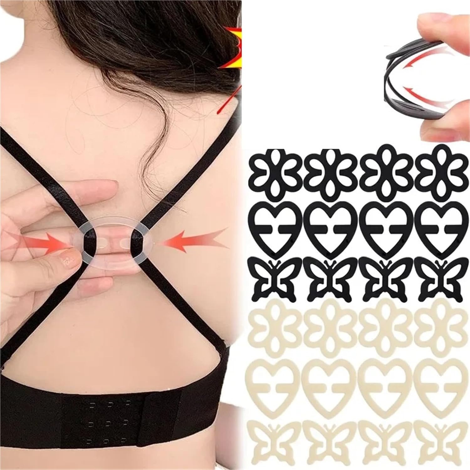 Bra Strap Clips 200Pcs Non-slip Lingerie Transparent Plastic Butterfly Clip Cross Back Belt Adjustable Underwear Part