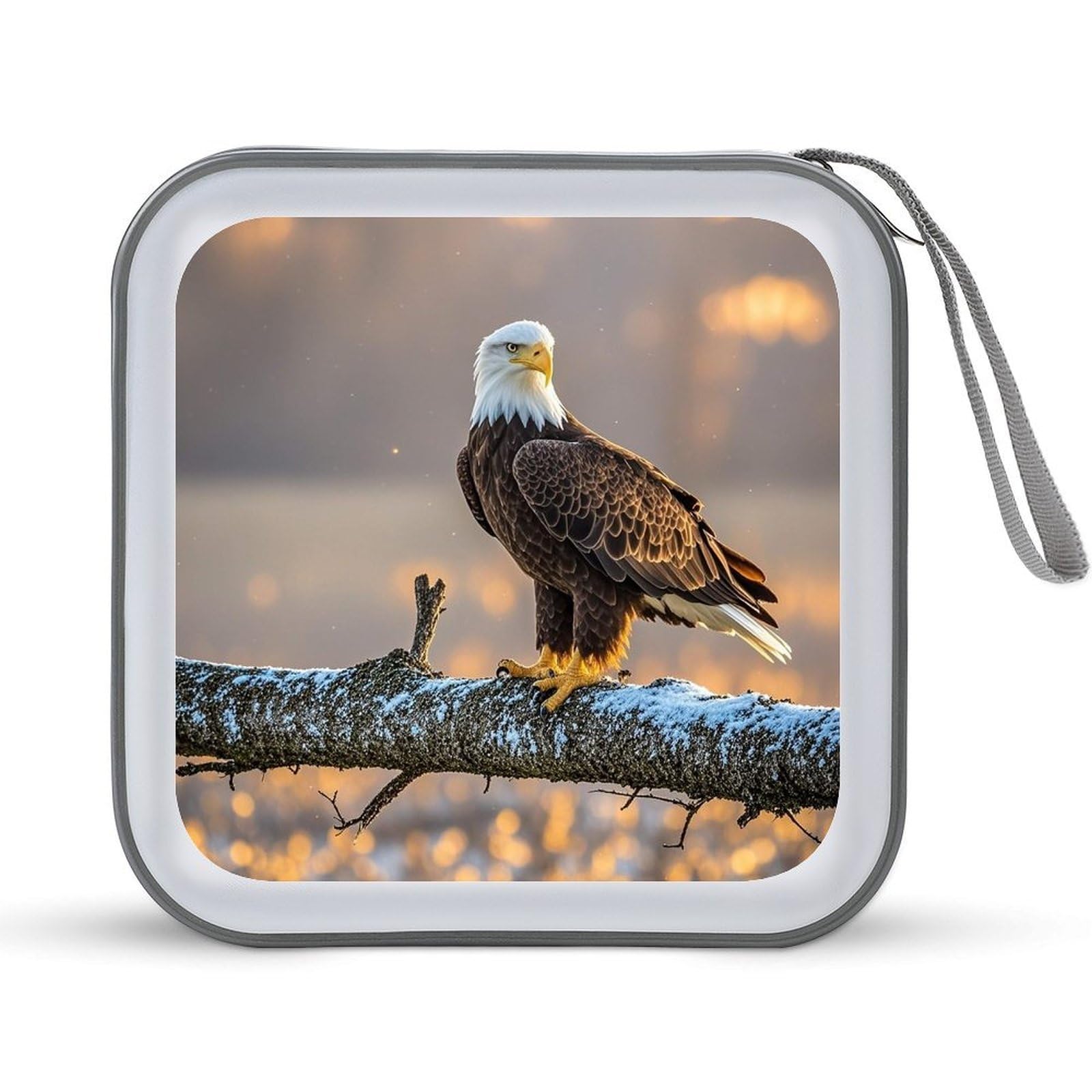 LZQPOEAS Golden Sunset Bald Eagle CD Case DVD Case Holder Wallet 40 Capacity Hard Plastic CD/DVD Portable Storage Binder Zipper DVD Disc Cases CD Storage Organizer Holder for Car Home Office