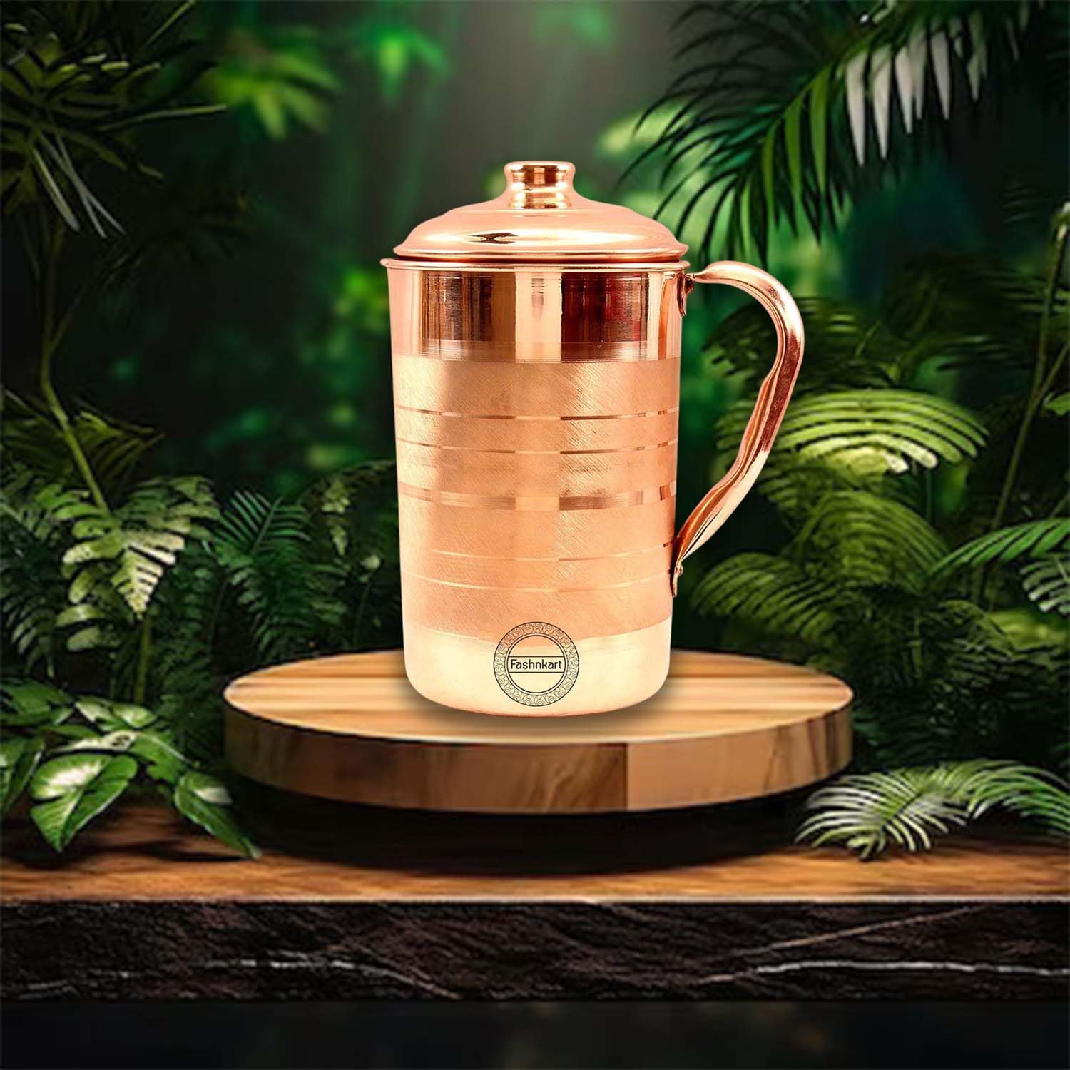 Brocca in rame puro per i benefici per la salute ayurvedici Brocca per acqua in rame artigianale da 1,5 litri con coperchio abbinato | per servire più acqua in famiglia