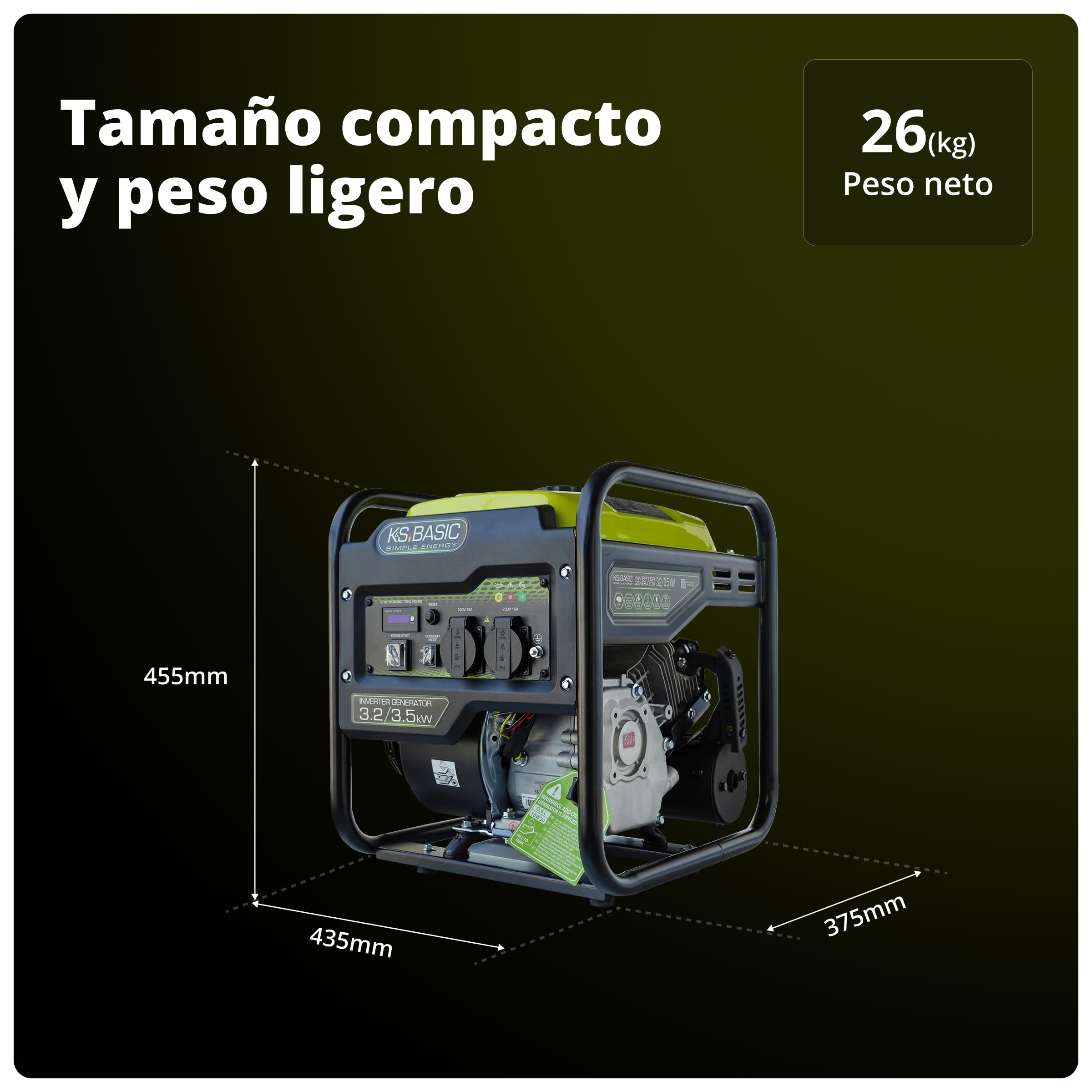 Könner & Söhnen KSB 35i - Generador de corriente de gasolina de 4 tiempos, 7 CV con regulador automático de voltaje, protección contra falta de aceite,3500 W, 2 x 16 A (230 V) Euro V