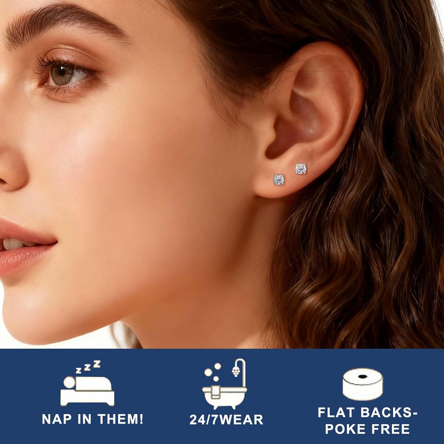 3 Pairs Moissanite Stud Earrings for Women Men S925 Sterling Silver Flat Back Earring D Color VVS1 Moissanite Cartilage Jewelry Set
