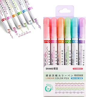 XIAOCHEN Conjunto de canetas marca-texto Curves | Canetas de ponta dupla com 6 formatos de curvas diferentes pontas finas | Conjunto de canetas marca-texto com curvas coloridas, marcadores de escrita coloridos para desenho de escrita