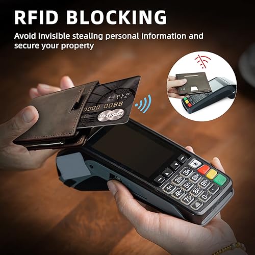Miniatura 5 de ECOZATU Slim Minimalist Wallet for Men-RFID Blocking Slim Leather Wallets for Men Mens Wallet Bifold Front Pocket with Metal Money Clip, ID Window &