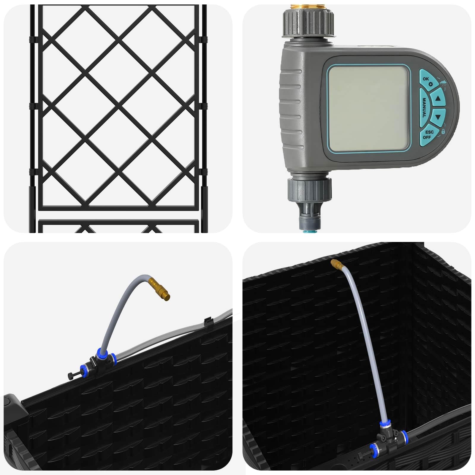 Fioriera con traliccio e ruote, set di irrigazione, 40 x 40 x 148 cm | Fioriera mobile in polipropilene con traliccio e sistema di irrigazione automatico per terrazza e giardino.