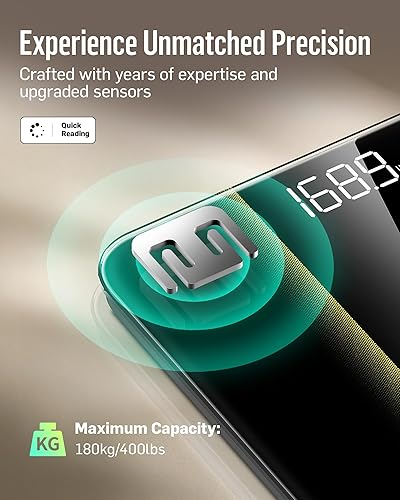 Miniatura 2 de RunStar - Báscula digital de baño para peso corporal con alta precisión, pantalla LED retroiluminada clara, báscula precisa con vidrio templado de 6