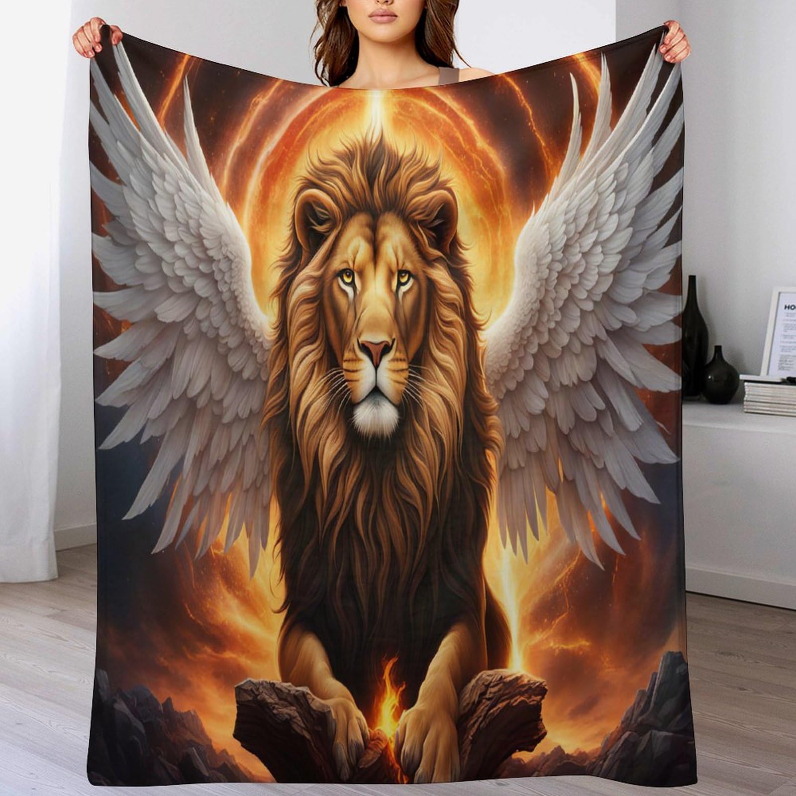 Couverture polaire chaude lion anti-froid pour grand canapé de salon