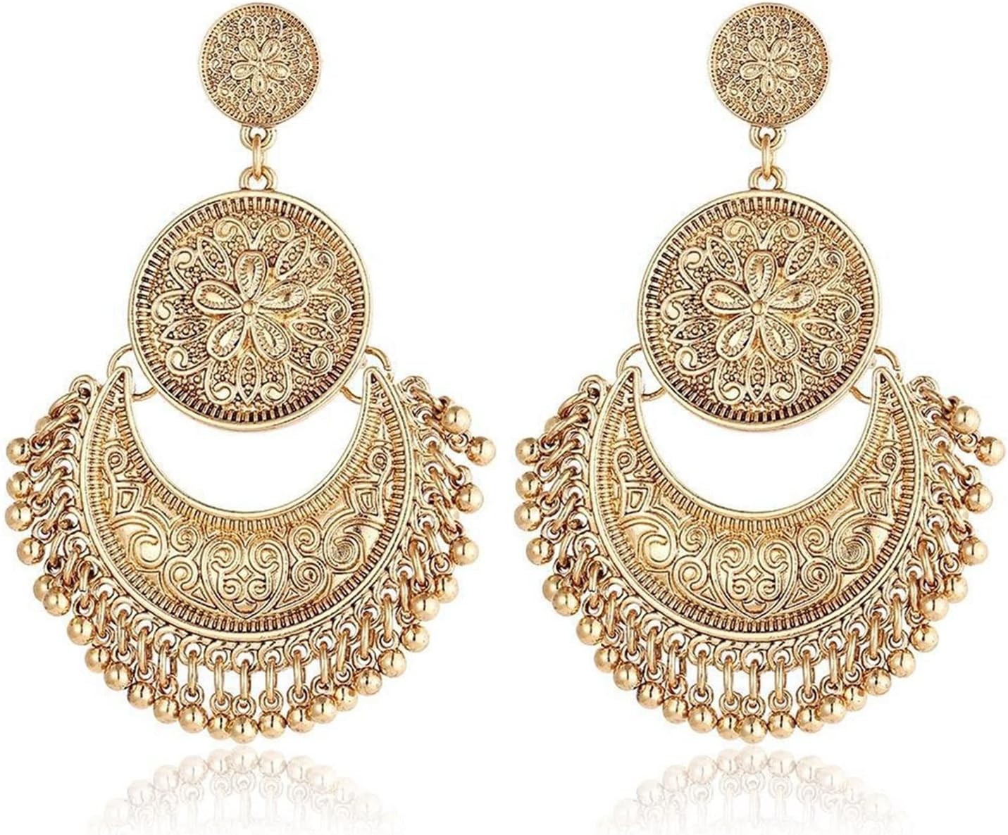 – Indian Earrings,Indian Fashion Souvenir Ethnic Personality Jewelry Earrings, Women Exaggerated Vintage Earrings Accessories, Indian Jewelry (Gold)