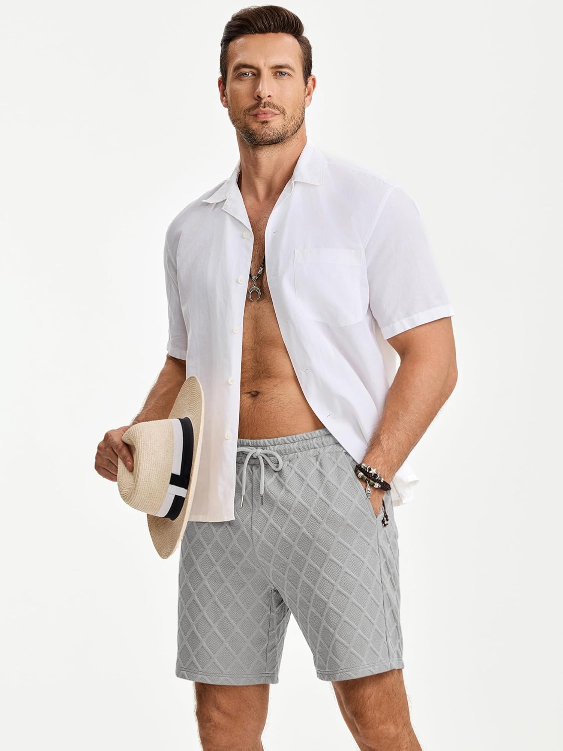 JMIERR Mens Sweat Shorts Drawstring Summer Beach Stretch Texture 7 inch Running Shorts with Pocket - Image 4