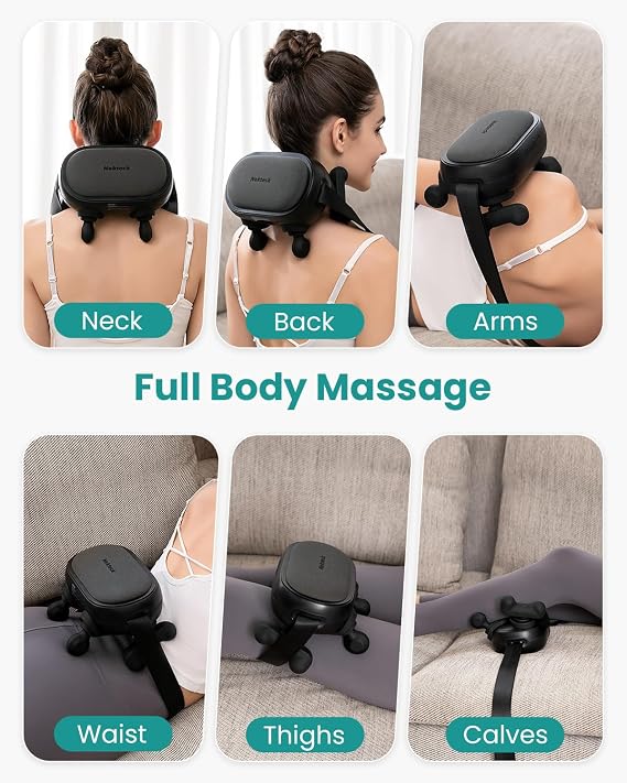 Nekteck Shiatsu Neck Massager with Heat, Cordless 6D Back Shoulder Kneading Massage Pillow, Body Muscle Relaxation Tools for Pain Relief Deep Tissue, FSA Eligible Gifts for Mom Dad Men Women