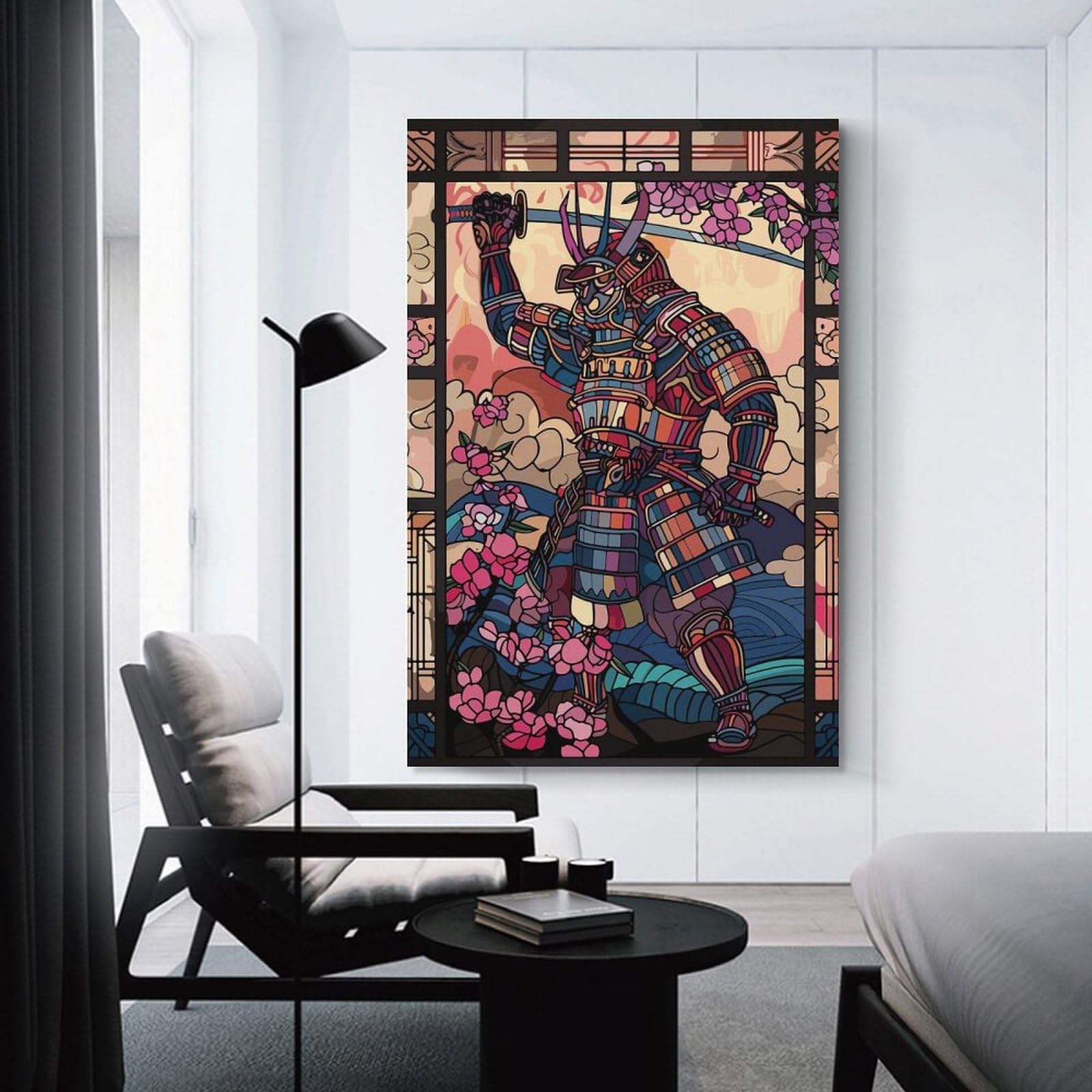 Junmoney Canvas Wall Decor Samurai Warrior with Cherry Blossoms, 08x12inch(20x30cm), for Living Room, Bedroom, Office Or Hallway, Stylish Home Artwork for Focal Walls