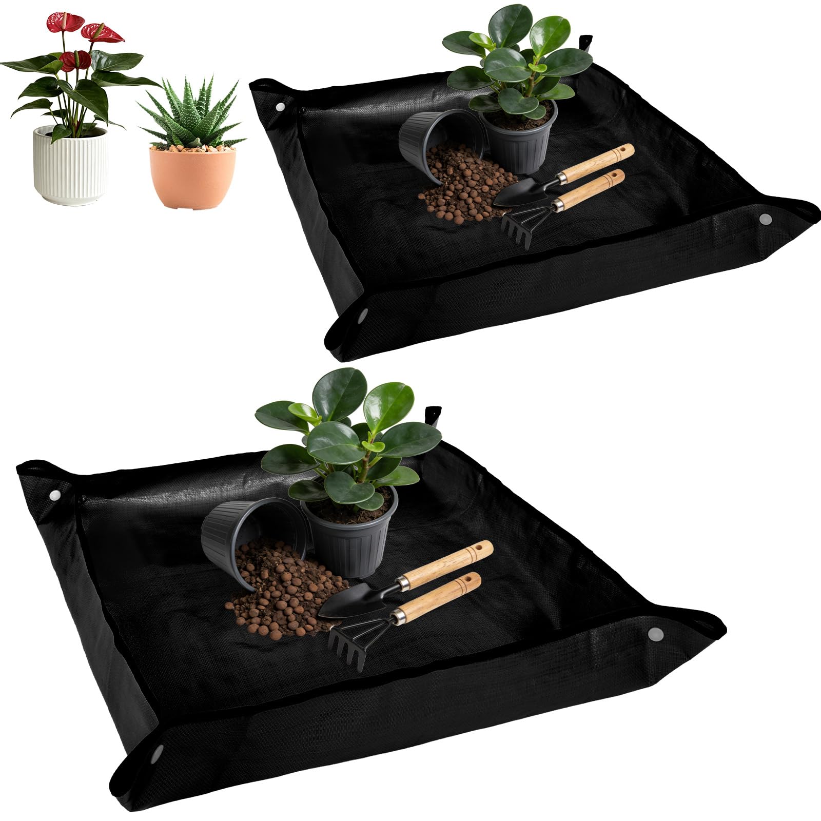 AOOWU Estera de Plantación de Jardinería, 2PCS Alfombrilla de Trasplante con Botón Antifugas, Plegable Tapete Portátil Jardín, Impermeable Macetas Estera para Variedad de Trabajos de Jardinería - 2