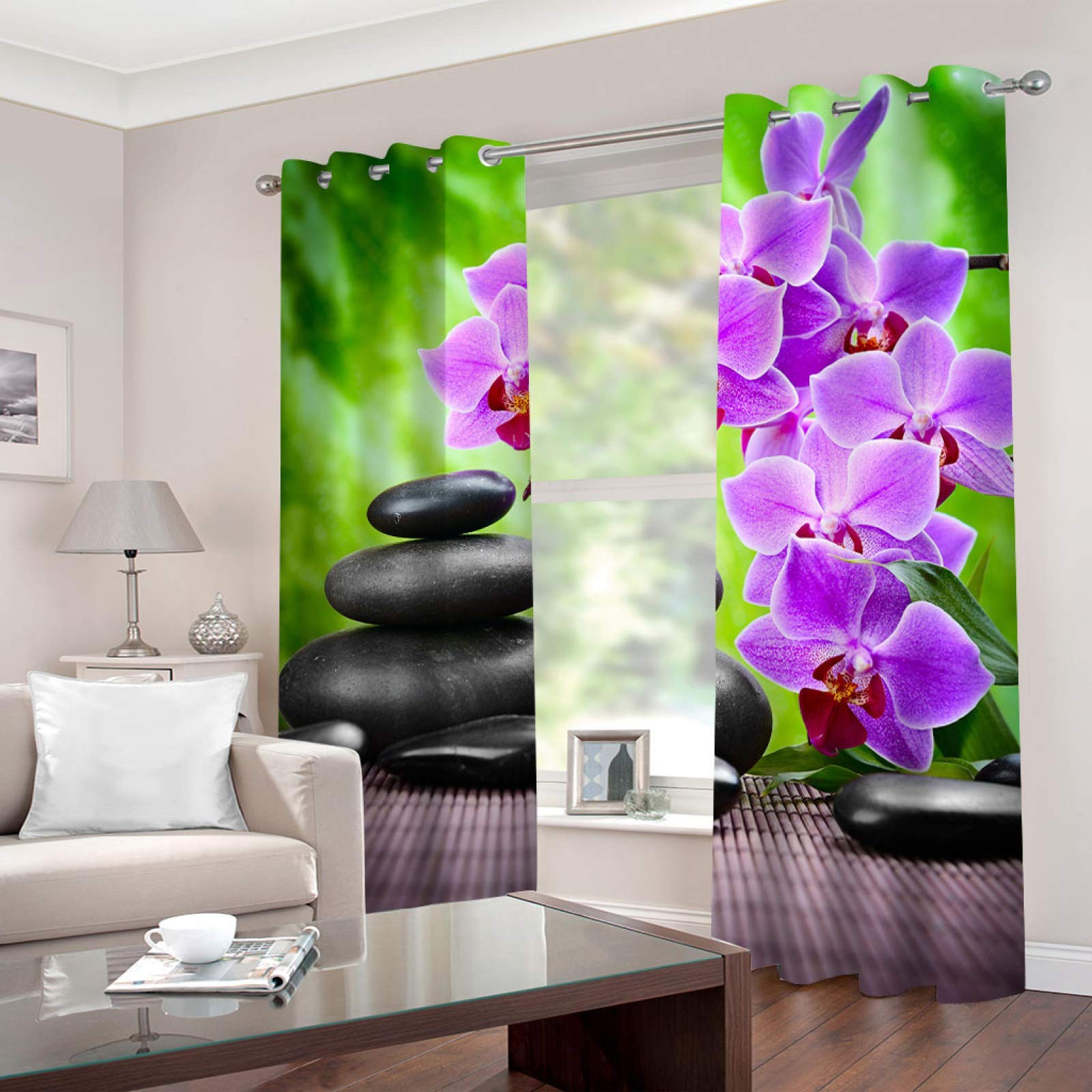 Zasłona okienna do pokoju dziecięcego, moda, fioletowe kwiaty, kamień, 150 x 166 cm, izolacja termiczna, zasłony do okna salonu, pokoju dziecięcego, zasłona z oczkami, 100% poliester, 2 panele
