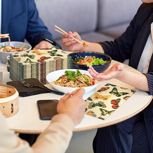 Miniatura 6 de Geyoga 200 servilletas vintage de mariposa para invitados, 2 capas, con temática de mariposa, toallas de mano desechables con temática vintage,