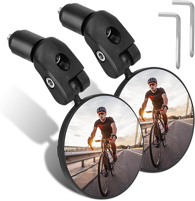 TAGVO Bar End Bike Mirrors, HD Wide Angle Bicycle Rear View Mirrors, 360 Dregree Adjustable Rotation Handlebar Convex Mirror for Mountain Road Bike Cycling (2 PCS)