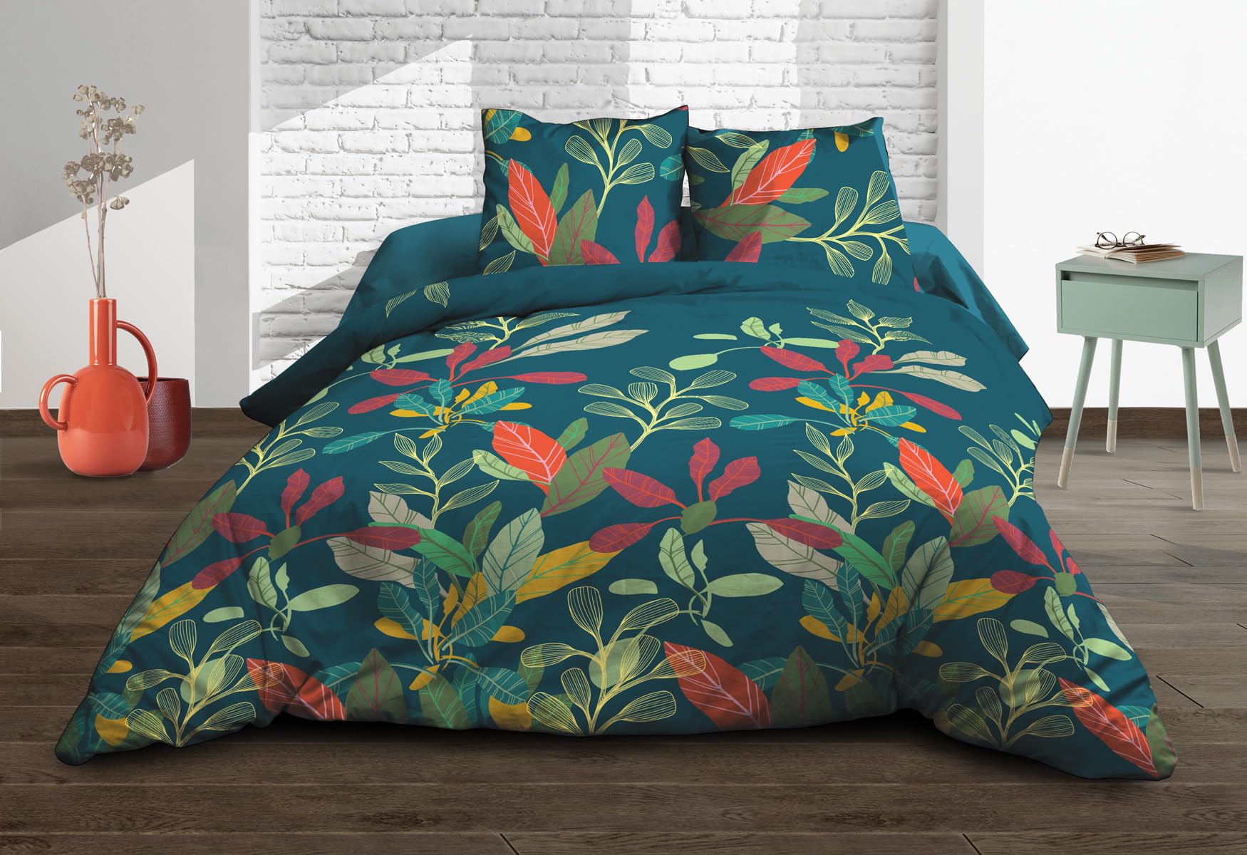 Le Linge De Jules Copripiumino Matrimoniale 240x260 – Puro Cotone 57 Fili – Con 2 Federe 63x63 – Colore Blu