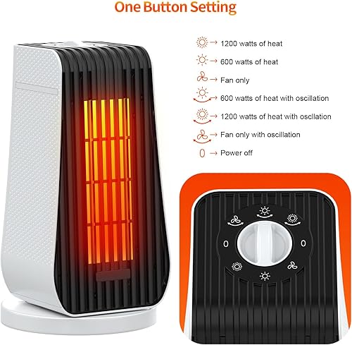 Miniatura 2 de MEYDLL Calentador eléctrico portátil, calentador de cerámica de 1200 W para uso en interiores, 6 modos de calentamiento de cientos de pies cuadrados
