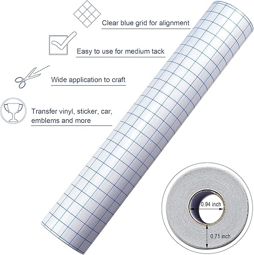 Miniatura 5 de Cinta de transferencia transparente para vinilo  6 pulgadas x 50 pies con rejilla de alineación azul mediana para vinilo adhesivo, rollo de cinta de