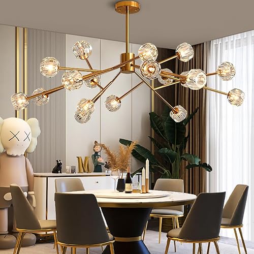 Miniatura 5 de MORE CHANGE MoreChange - Lámpara de araña moderna de globo lineal, lámpara colgante Sputnik de mediados de siglo, lámpara colgante ajustable con