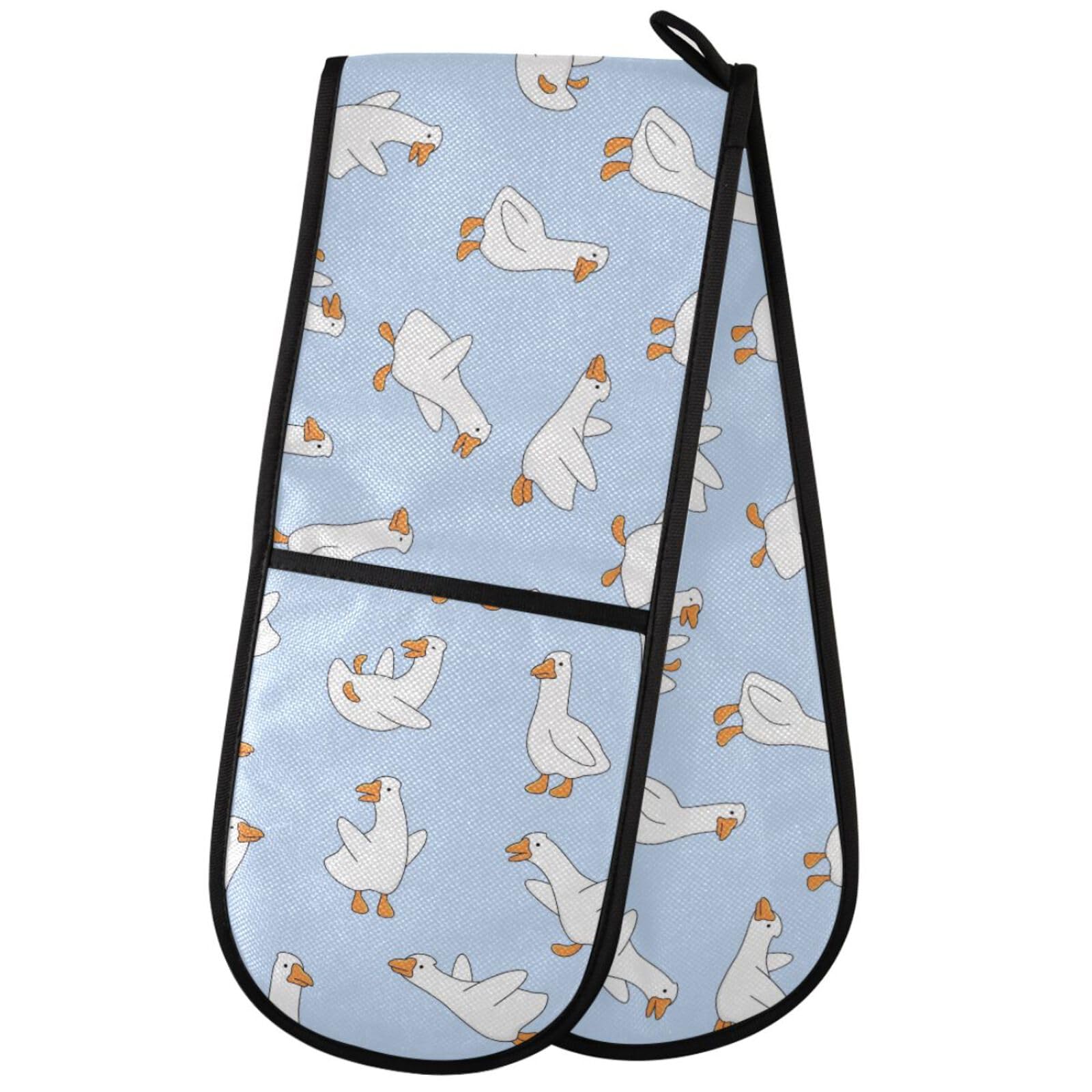 ZZXXB Flying Duck Double Oven Mitt Heat Resistant Non-Slip Kitchen Gloves Extra Long 7" x 35" for Cooking Baking Barbecue Grilling