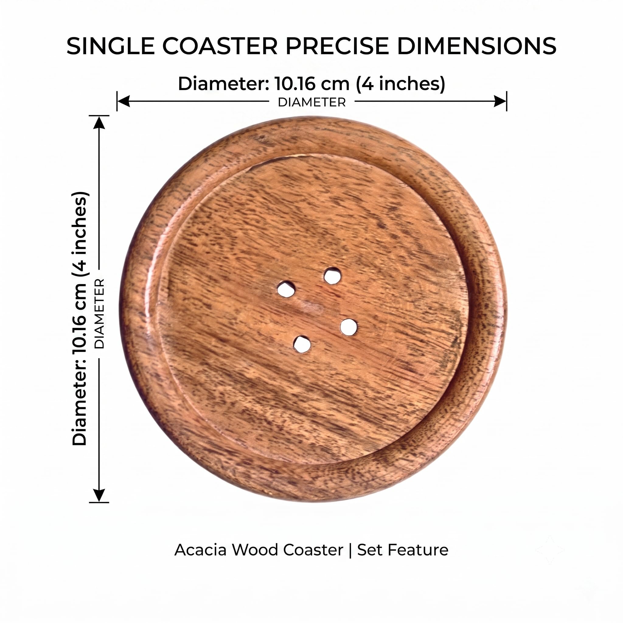 Moxly Wooden Coaster Set | Handcrafted Round Acacia Wood Coasters for Tea Cups Coffee Mugs and Dining Table Decor | Table Top Decor for Home and Office | Gifting Items | Set of 4 2