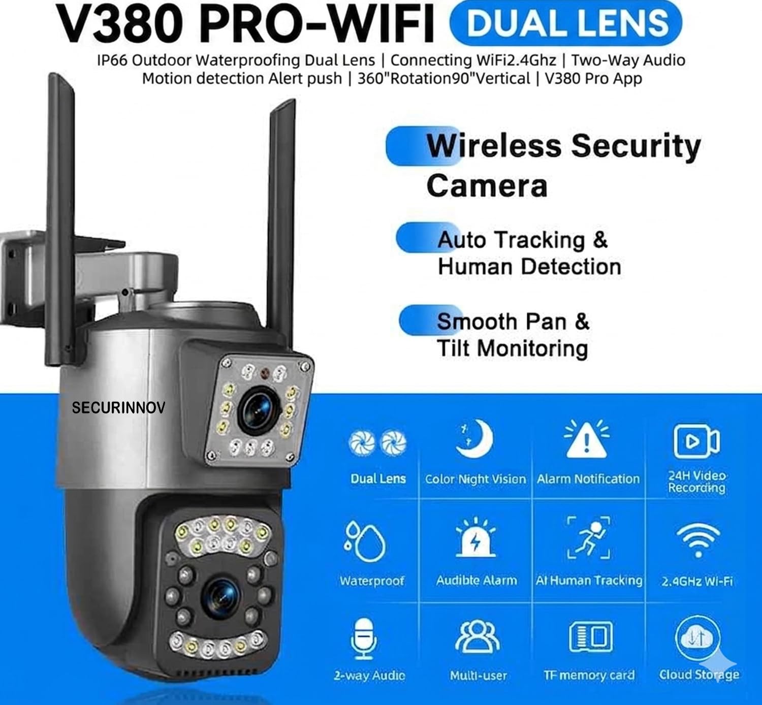 Securinnov Dual Lens WiFi Security Camera - 360° PTZ -2