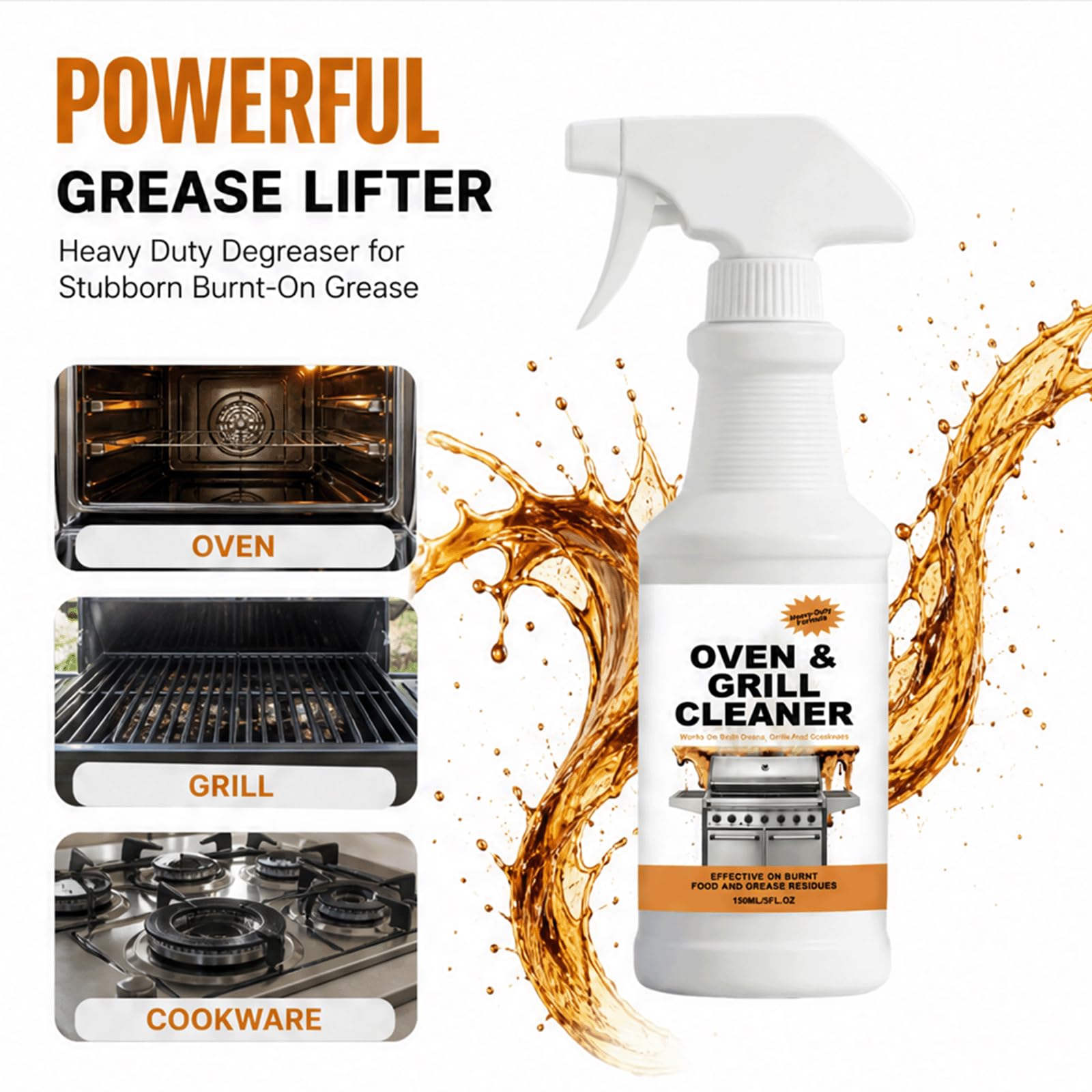 Potente Spray per la Pulizia del Forno e della Griglia senza Scrub - Potente Sgrassatore da Cucina, Ascensori Pesanti Olio Pesante Inossidabile, Residuo Carbonizzato Rapido (5 pezzi)