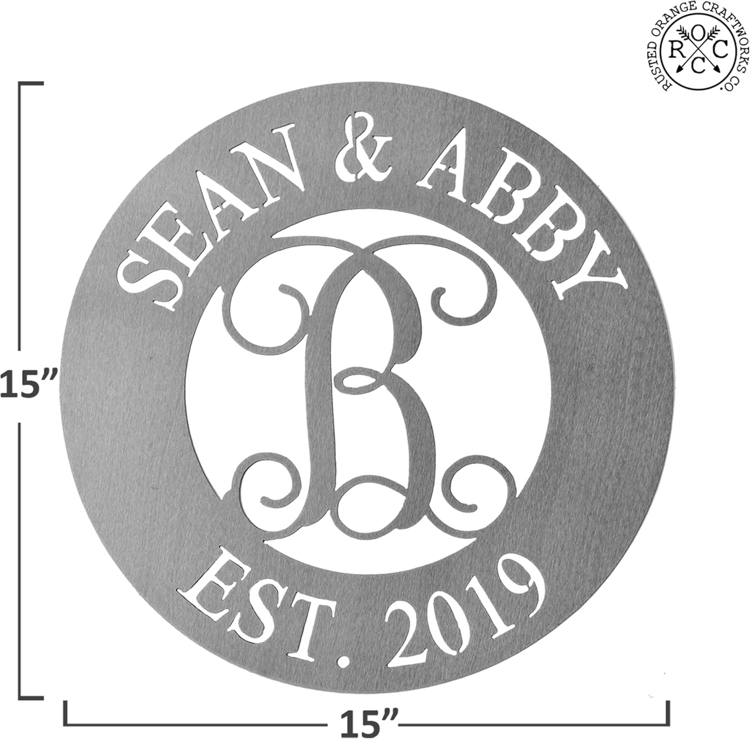 Nom Royale Monogram Sign – Personalized Family Name Metal Wreath Accent | Custom 3-Zone Design | 15” Round Steel Wall Decor