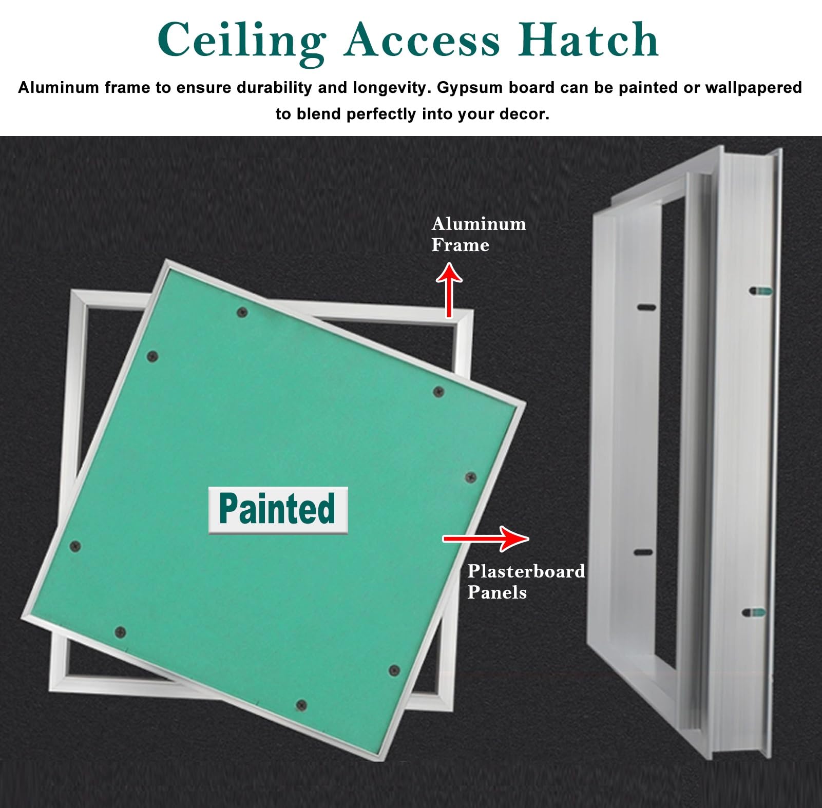 Panel de Acceso para Pladur en El Techo: Marco de Aluminio y Placa de Yeso Pintable, Puerta de Acceso Al Ático Abatible(475x475mm(18.7x18.7in))