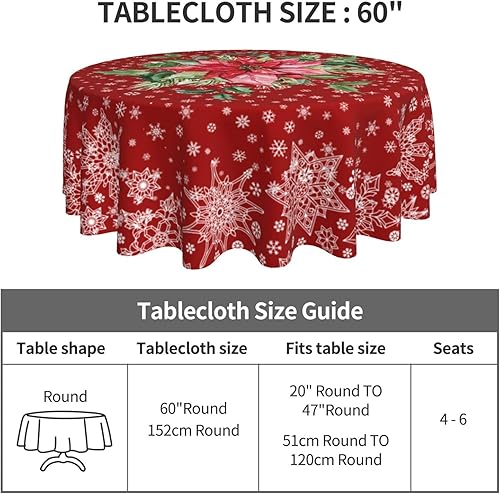 Miniatura 5 de mutakin Mantel redondo de flores de Navidad de 60 pulgadas, lavable, reutilizable, decoración de mesa para fiesta de cocina