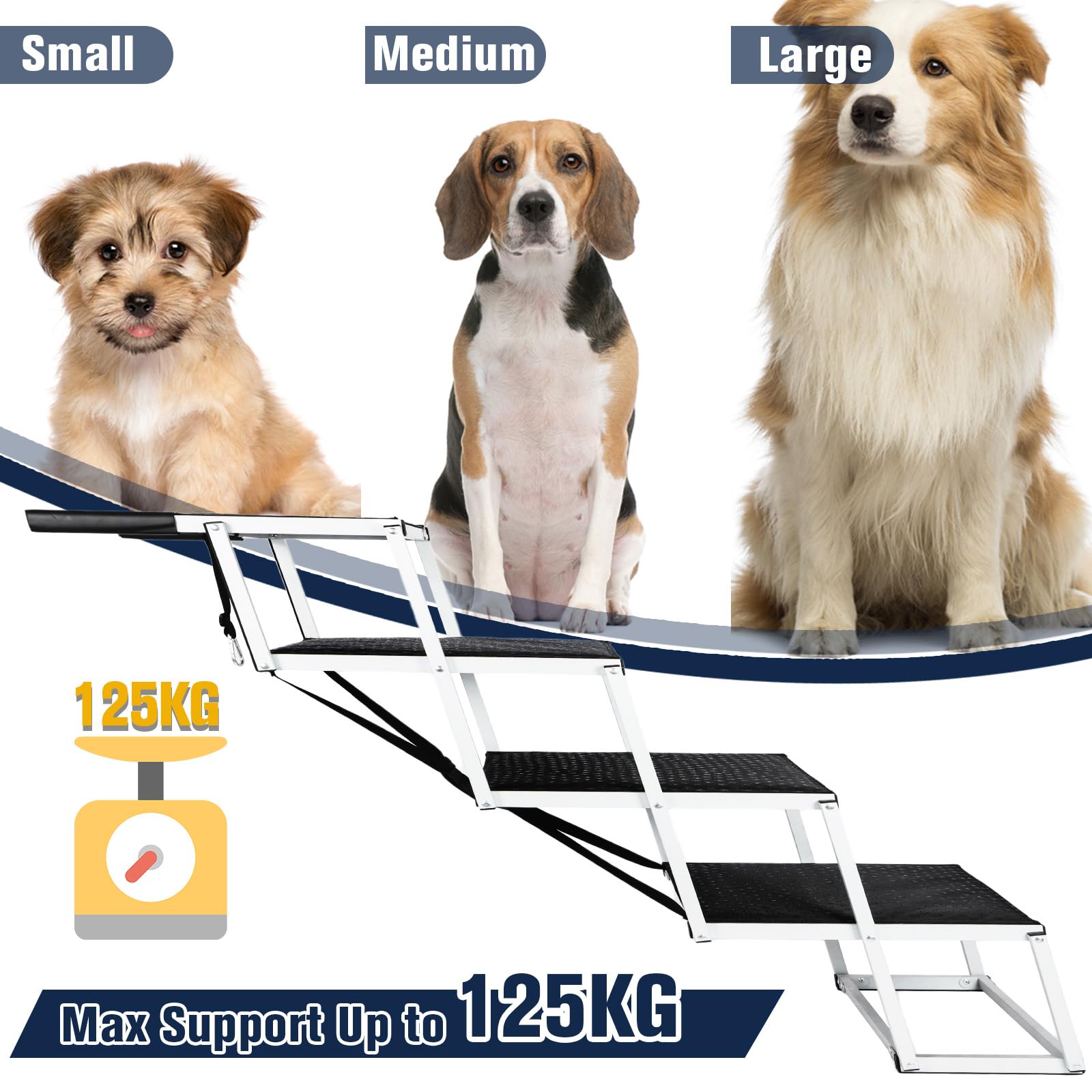 Extra breite faltbare Hundetreppe für große Hunde, tragbare faltbare Haustiertreppenrampe mit rutschfester Teppichoberfläche, leichte Hunderampen für Autos und SUV, LKW, Hundetreppe für große Hunde