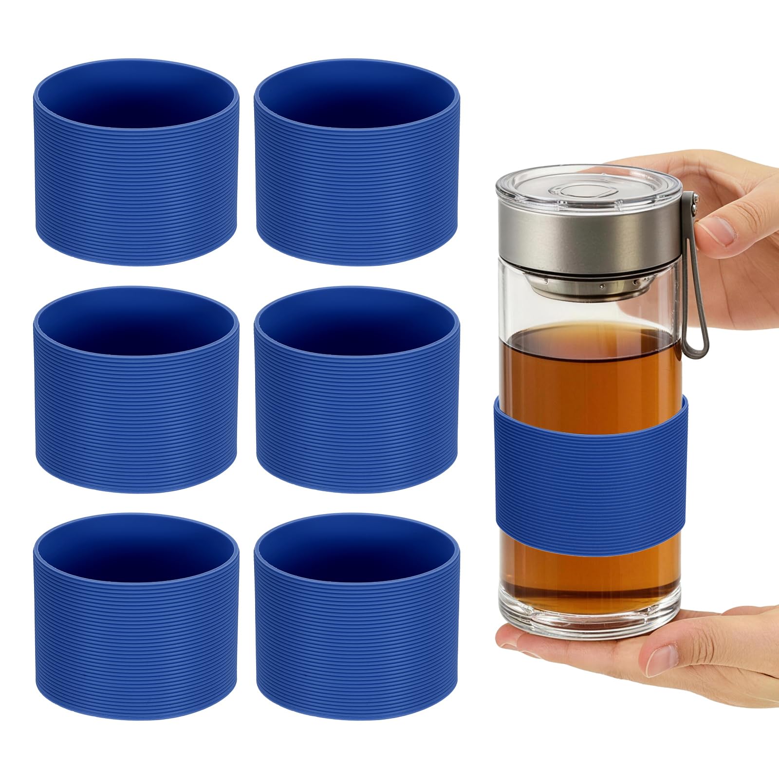 sourcing map 6Pcs Silicone Cup Sleeves 7cm Coffee Cup Sleeve Blue