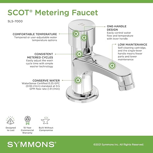 Miniatura 2 de Symmons SLS-7000 SCOT Grifo de lavabo con medición en cromo pulido (0.5 GPM)