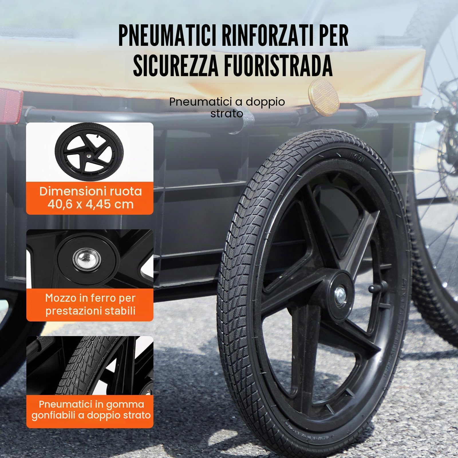 VEVOR Rimorchio per bicicletta, capacità di carico 88/100/150 libbre, carrello per bicicletta resistente, pieghevole e compatto, con gancio universale