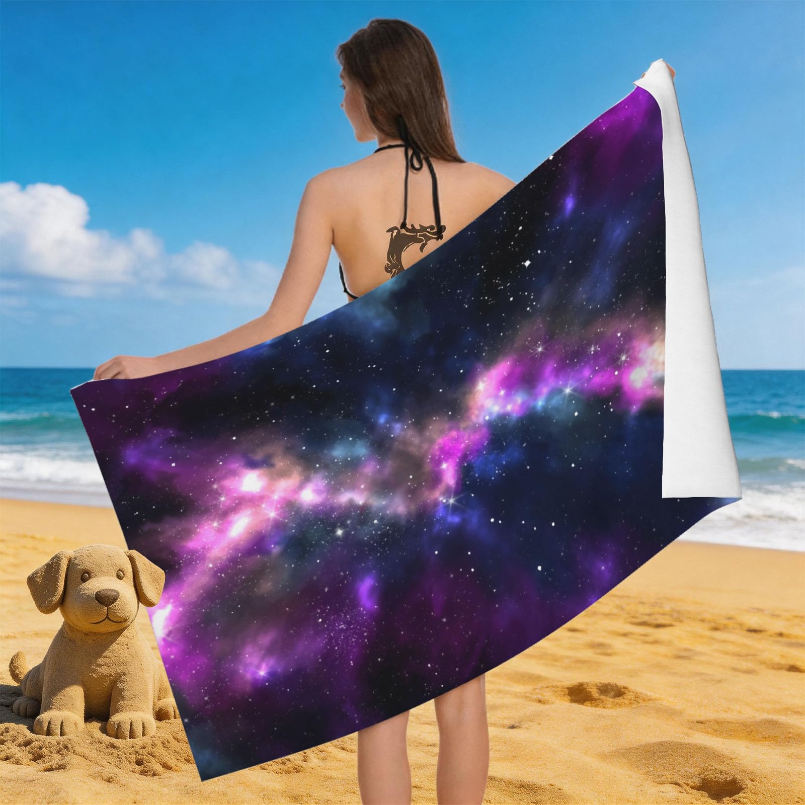 Leichong 3D Nebula Beach Towel Microfiber Soft Quick Dry for Adults, Space Theme Bath Towel Lightweight Soft Absorbent for Travel Swimming Pool Sports, 75 x 150 cm
