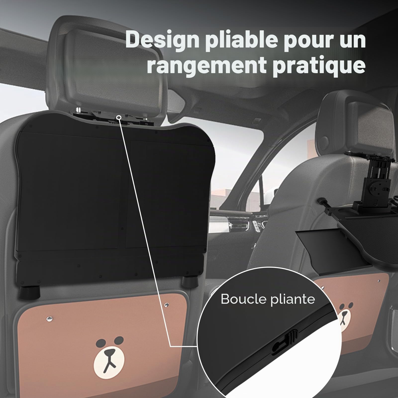 Table De SièGe ArrièRe De Voiture Portable avec Porte-Gobelet, Support De TéLéPhone Portable, Table Pliante RéGlable en Hauteur avec Tapis AntidéRapant pour Voyager, Travailler, Manger