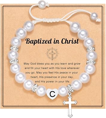 UNGENT THEM Initial Heart Cross Bracelet Baptism Gifts for Girls Kids