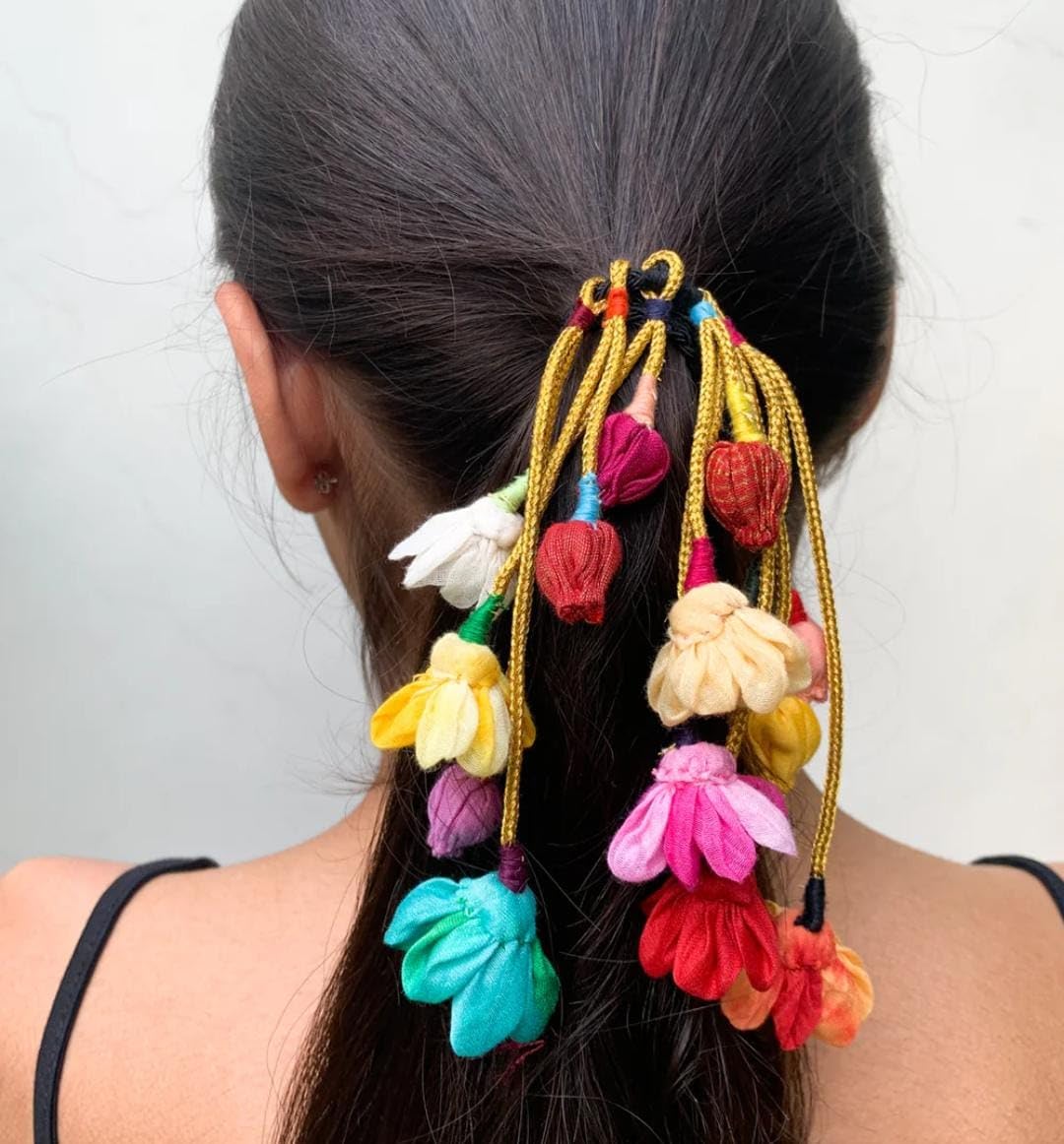 GenericRadhvini Collections Flower and Long Ribbon Tassel Rubber Band Hair ties Hair Accessory Set