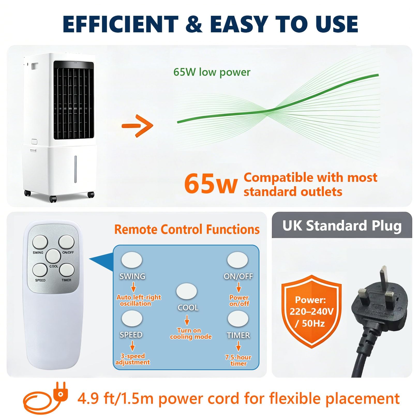 Aire acondicionado portátil, unidad móvil de aire acondicionado de 12 L con humidificador y ventilador, 3 modos y 3 velocidades, temporizador de 7,5 horas, control remoto, enfriador de aire evaporat