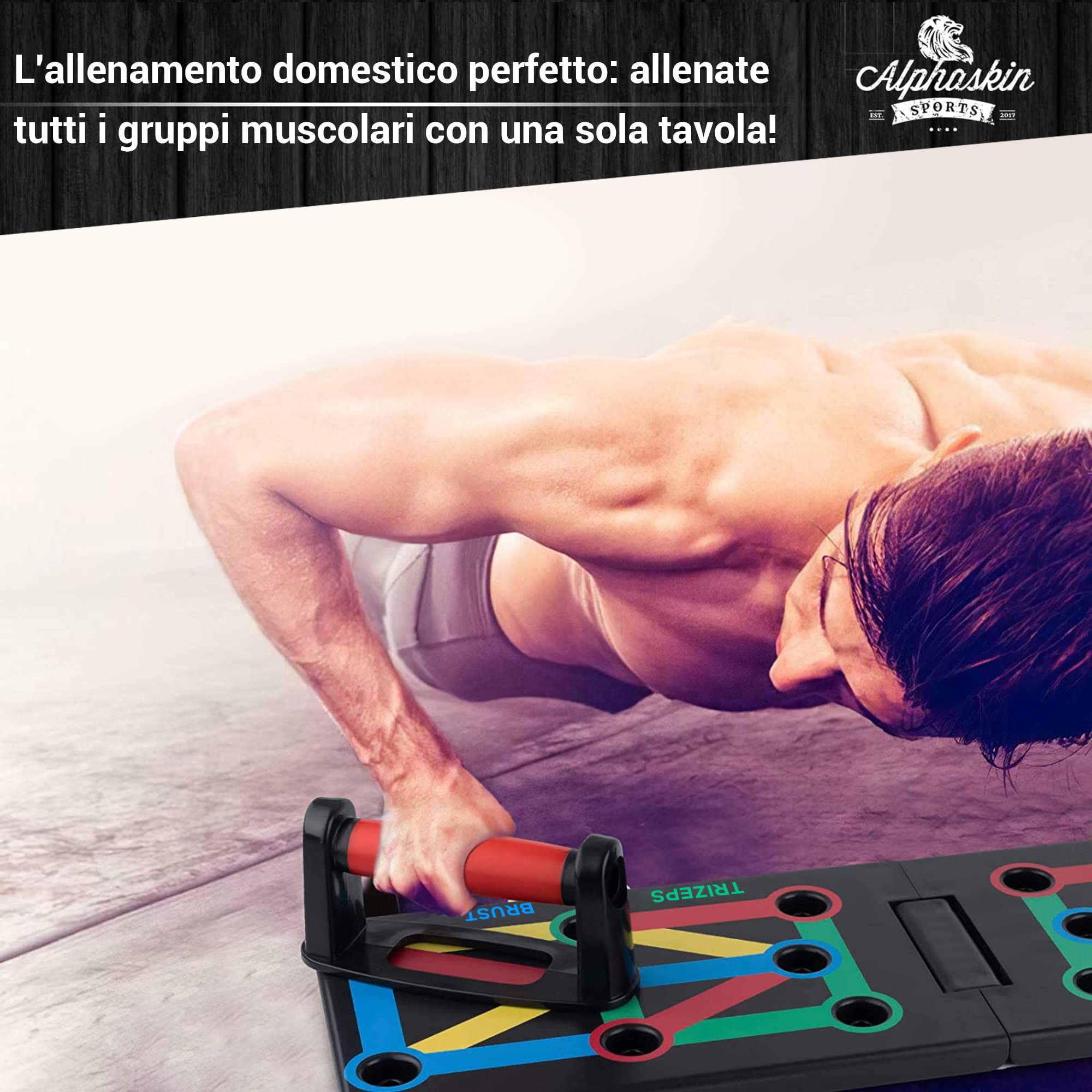 ALPHASKIN® Set di tavole per flessioni Premium I maniglie per flessioni allenamento a casa I Tavola per flessioni 9 in 1 I palestra di casa I Attrezzatura per il fitness a casa