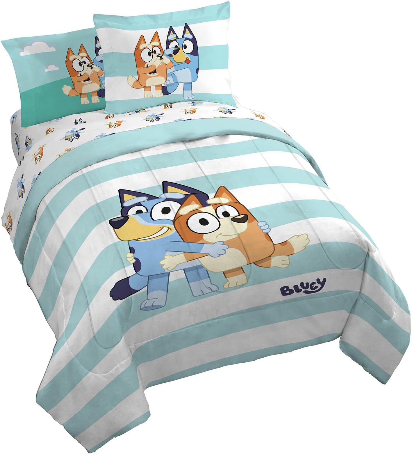 Bluey & Bingo 7 Piece Queen Size Bed Set - Includes Comforter & Sheet Set - Super Soft Kids Bedding Fade Resistant Microfiber
