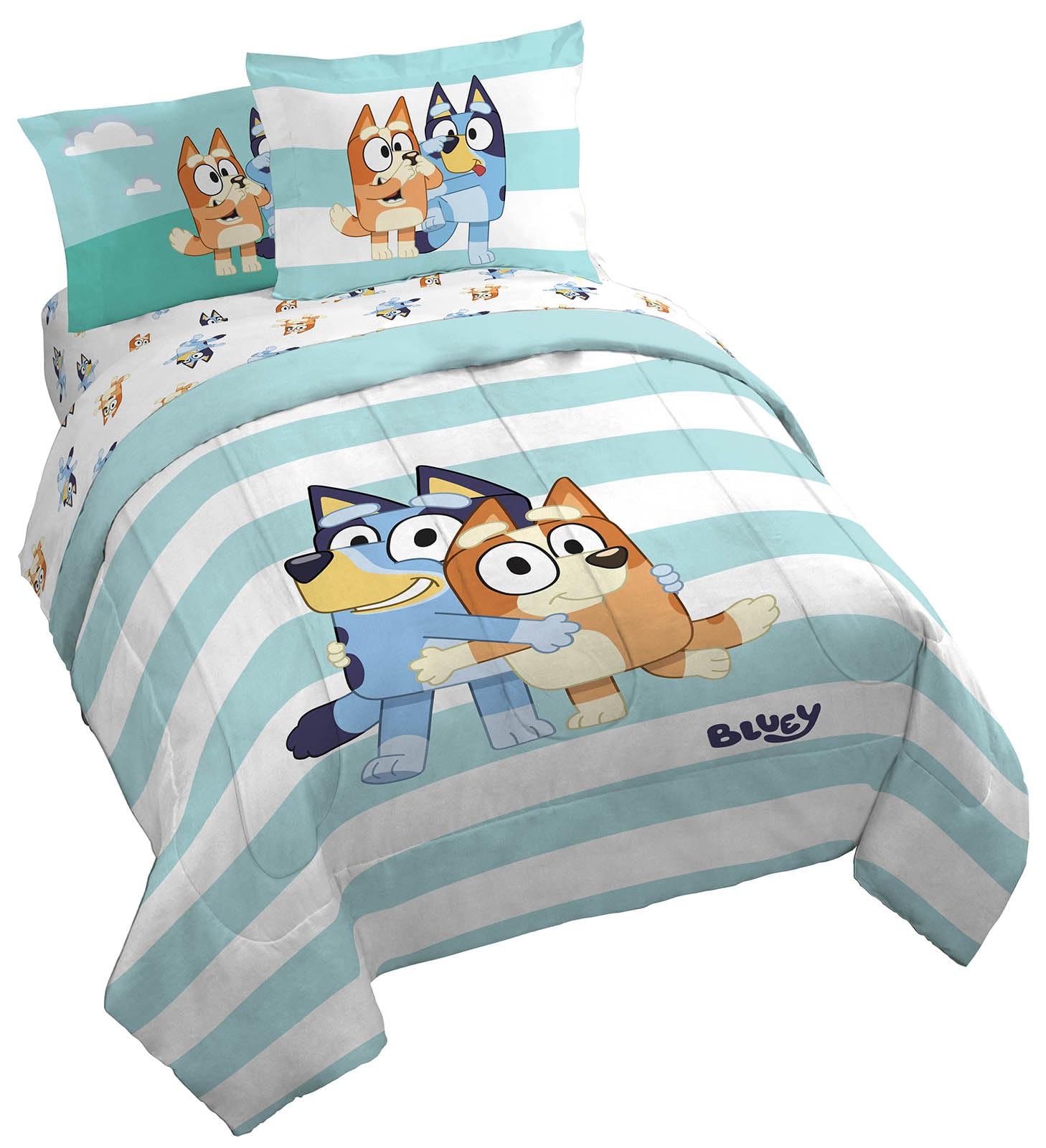 Jay Franco Bluey & Bingo 7 Piece Queen Size Bed Set - Includes Comforter & Sheet Set - Super Soft Kids Bedding Fade Resistant Microfiber